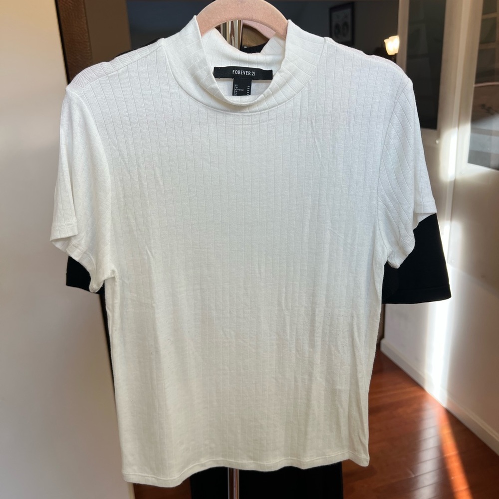 Forever 21 white lined high neck top